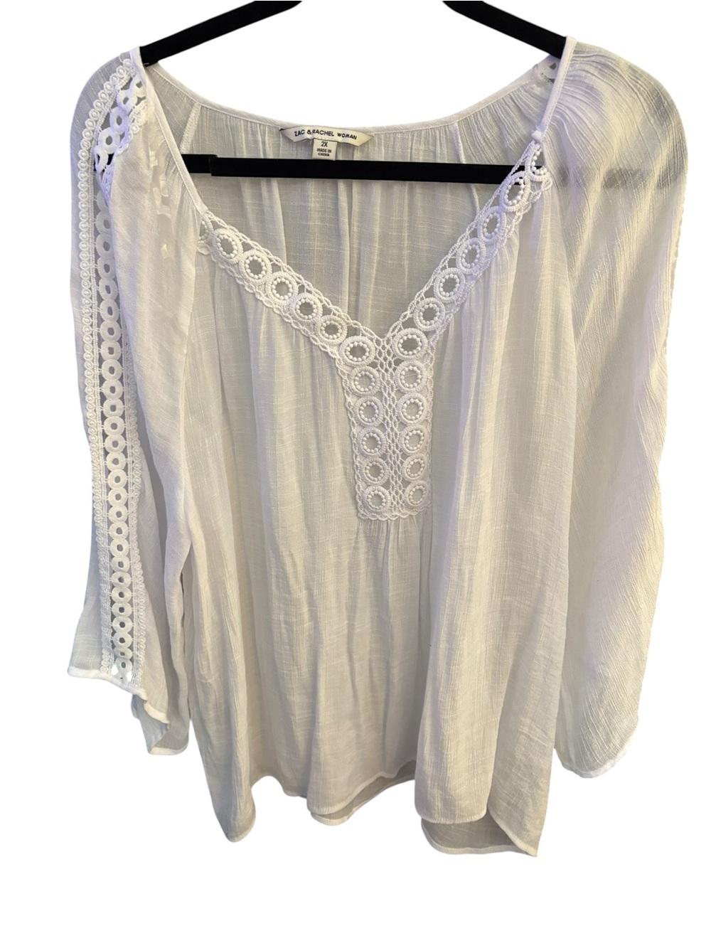 White Crochet Trim Peasant Top